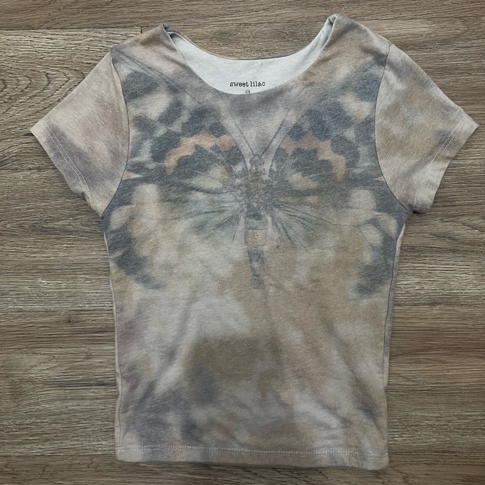Kids Butterfly Print Shirt - Brown and Gray